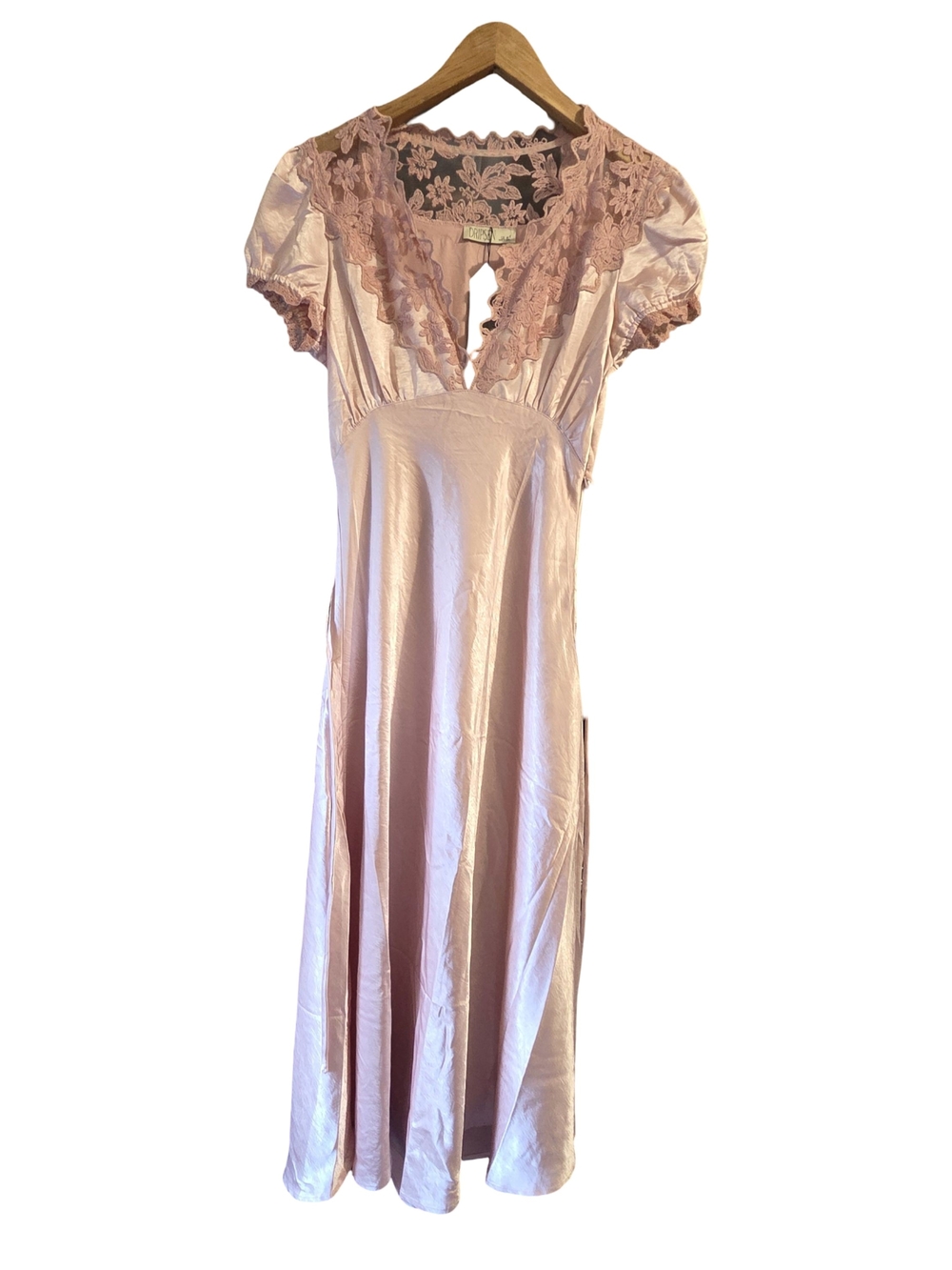 Dripsen Blush Lace-Trim Satin Chemise Nightdress Size M